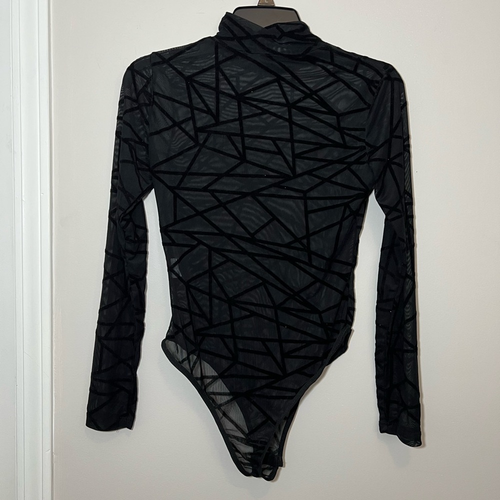 Jome Design Sheer/Velvet Mock Neck Bodysuit